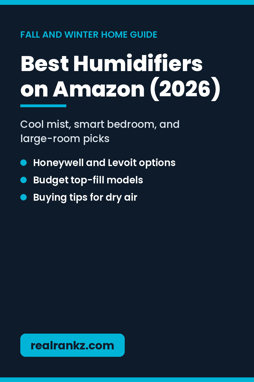 Pinterest graphic for best humidifiers on Amazon 2026 buying guide by RealRankz