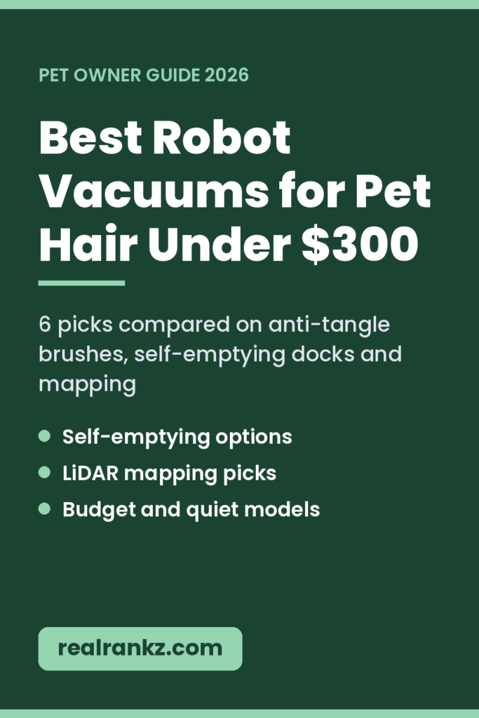 Best Robot Vacuums for Pet Hair Under $300 on Amazon 2026 guide pin from realrankz.com
