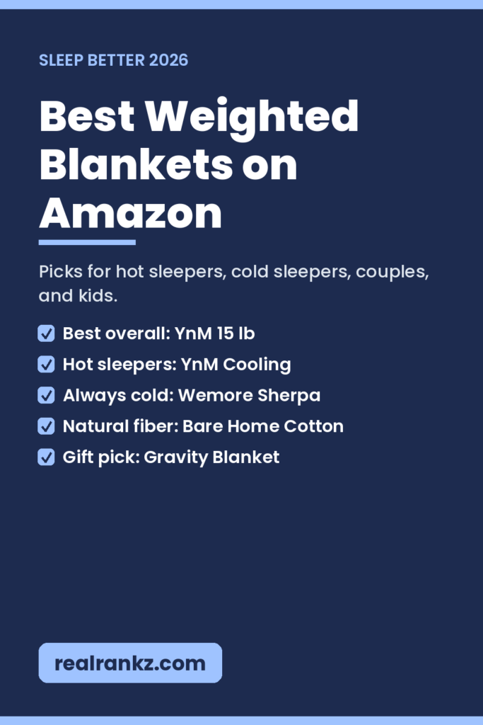 Pinterest graphic for best weighted blankets on Amazon guide by RealRankz